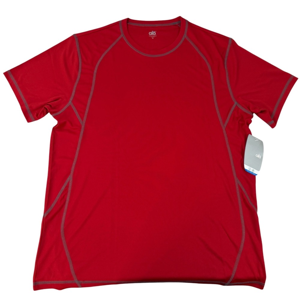 Alo Yoga CoolFit Mens XL Red Short Sleeve Performance Training Shirt Active Nwts